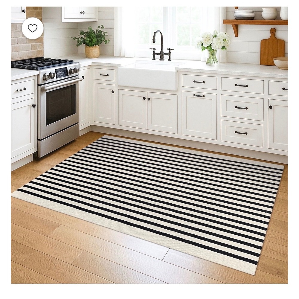 iOhouze Black and Beige Striped Area Rug 4x6 ft Washable Indoor Outdoor Cotton